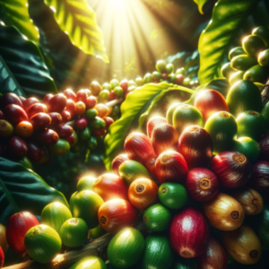 ripe and green Arabica coffee beans