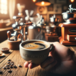 a hand holding a cup of freshly brewed heirloom coffee