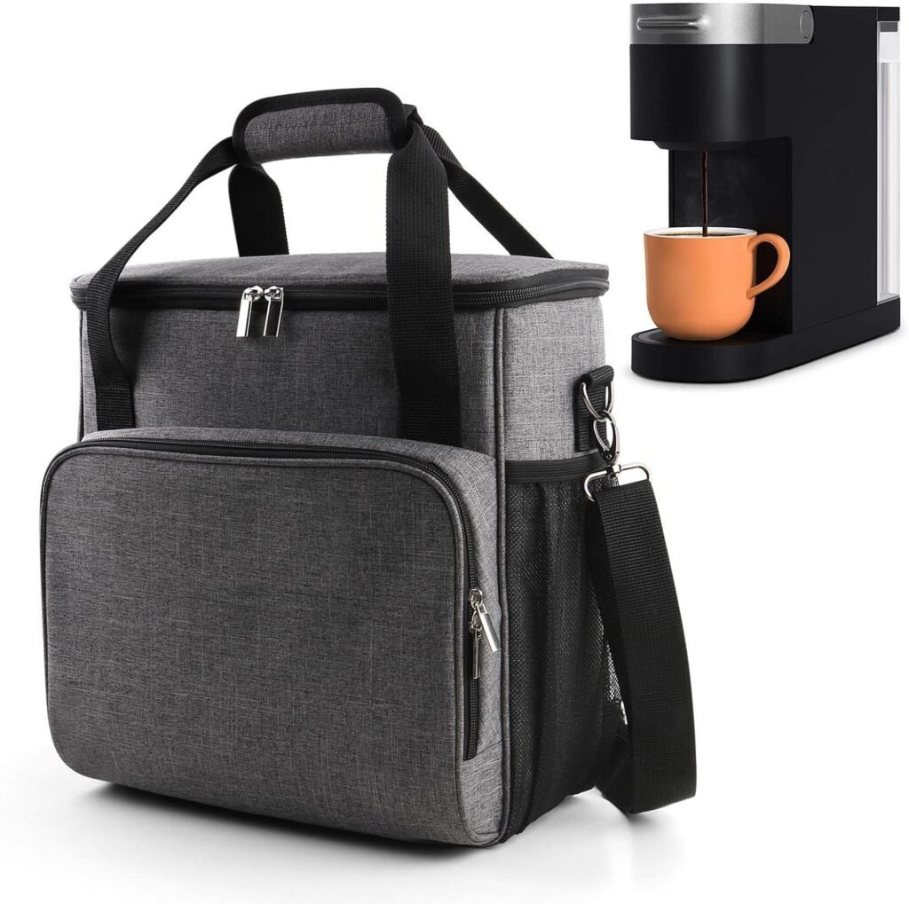 BAGLHER Coffee Maker Storage Bag,Waterproof Travel Carrying Organizer Case,Suitable for Kering Coffee Machines and Other Accessories,Dustproof Tote Bag with Shoulder Strap Grey